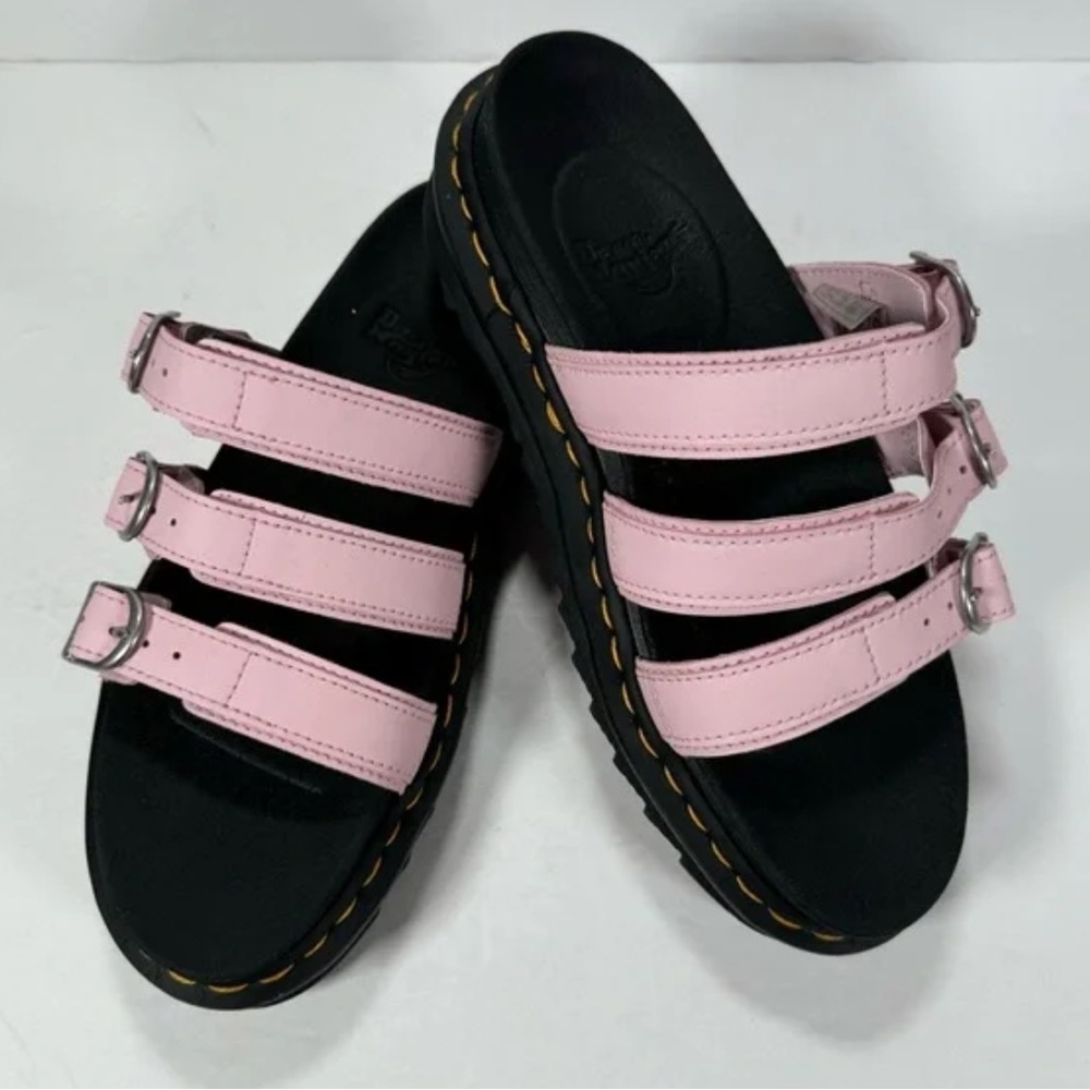 Dr. Martens Blaire Pink Strappy Leather Chunky Platform Slide Sandals Women Sz 6